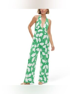 Diane von Furstenberg Women's Halter Ginkgo Green Jumpsuit